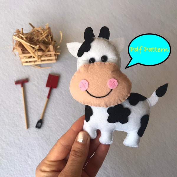 Pdf pattern, felt pattern, cow pattern, cow sewing tutorial, plushies, felt, DIY cow