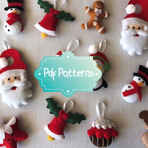 Christmas ornaments, pdf pattern, sewing tutorial, diy plushies, felt, 8 patterns bundle
