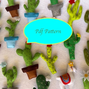 Felt pdf pattern, sewing tutorial, plushies, DIY cactus, 4 cactus pattern bundle