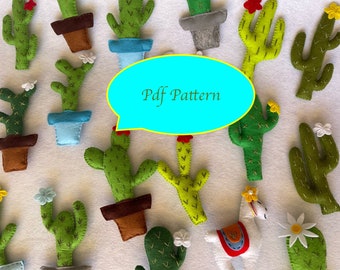 Felt pdf pattern, sewing tutorial, plushies, DIY cactus, 4 cactus pattern bundle