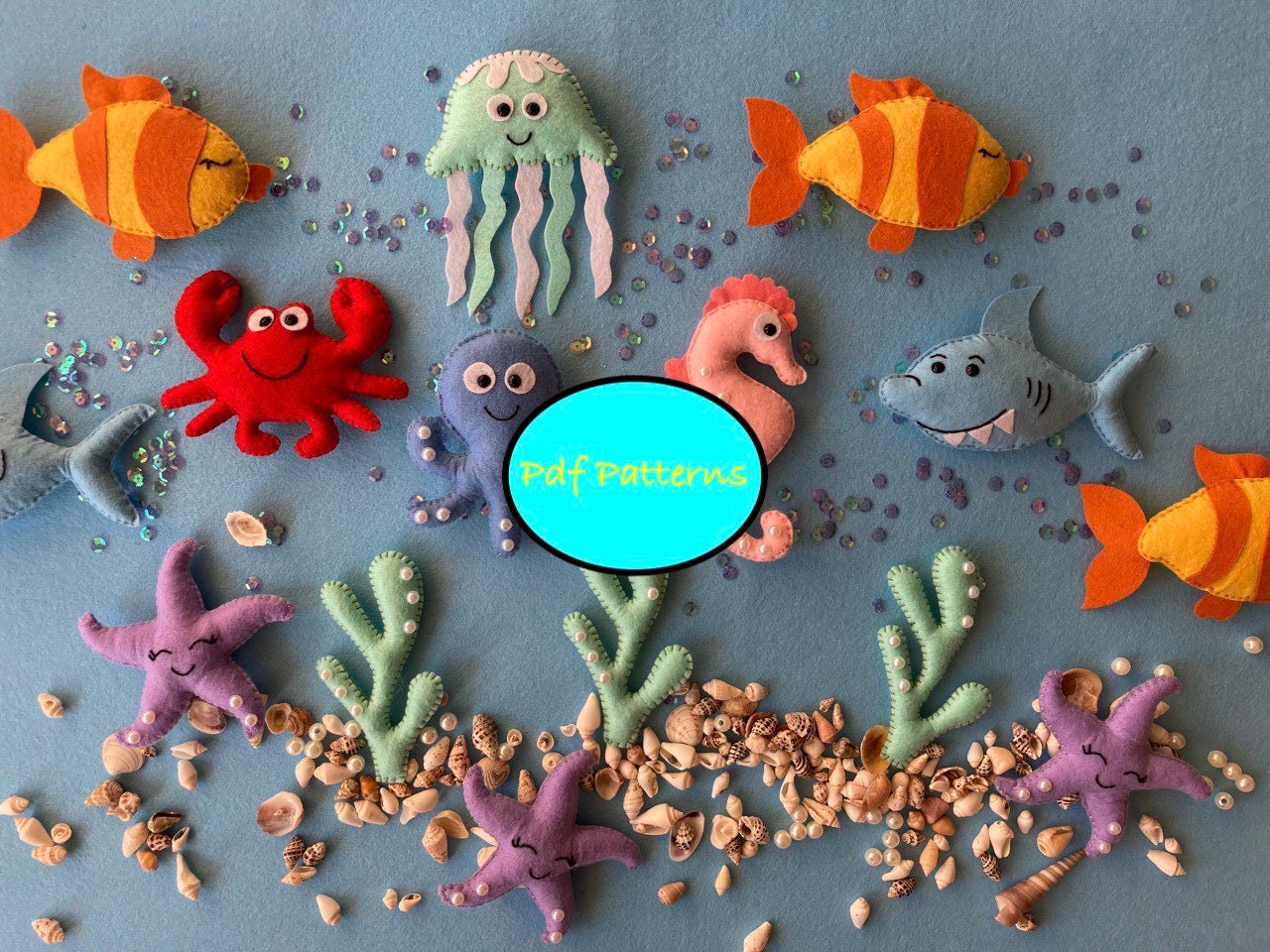 Felt Sea Animals PDF Pattern: DIY Plushies Tutorial, 8 Pattern Bundle