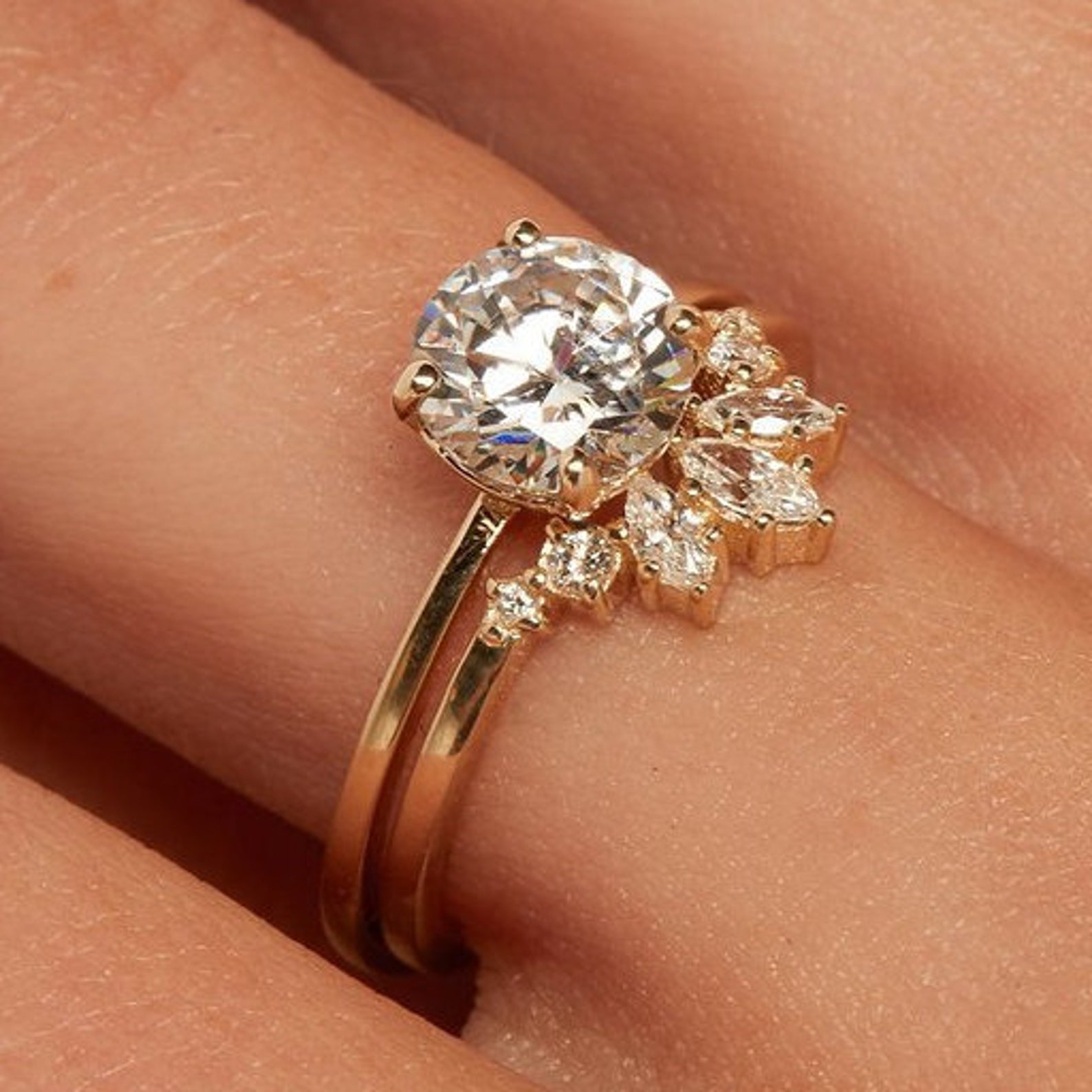 2Ct 8mm 14K Moissanite Yellow Gold Round Cut Ring Engagement Etsy