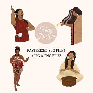 Polynesian Girl Silhouettes • Samoan & Māori Female Clipart Bundle • 4 x Rasterized SVG Instant Download for Crafts, Apparel/Decor