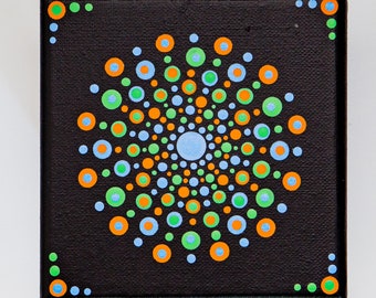 Dotting Mandala, Dot Painting on Canvas, Mandala Art