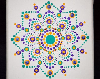 Dotting Mandala, Dot Painting on Canvas, Mandala Art