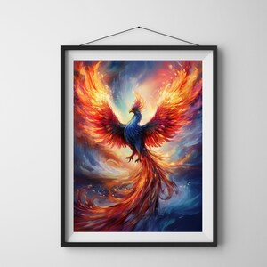 Phoenix Bird Painting | Phoenix Bird Oil Painting | Phoenix Abstract Painting | Set of 4 Oil Painting | Phoenix Digital Prints