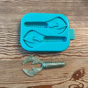 Soft Plastic Bait Mold, 4 inch craw grub, 2 Cavity, Plastisol, USA Made