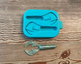 Soft Plastic Bait Mold, 4 inch craw grub, 2 Cavity, Plastisol, USA Made