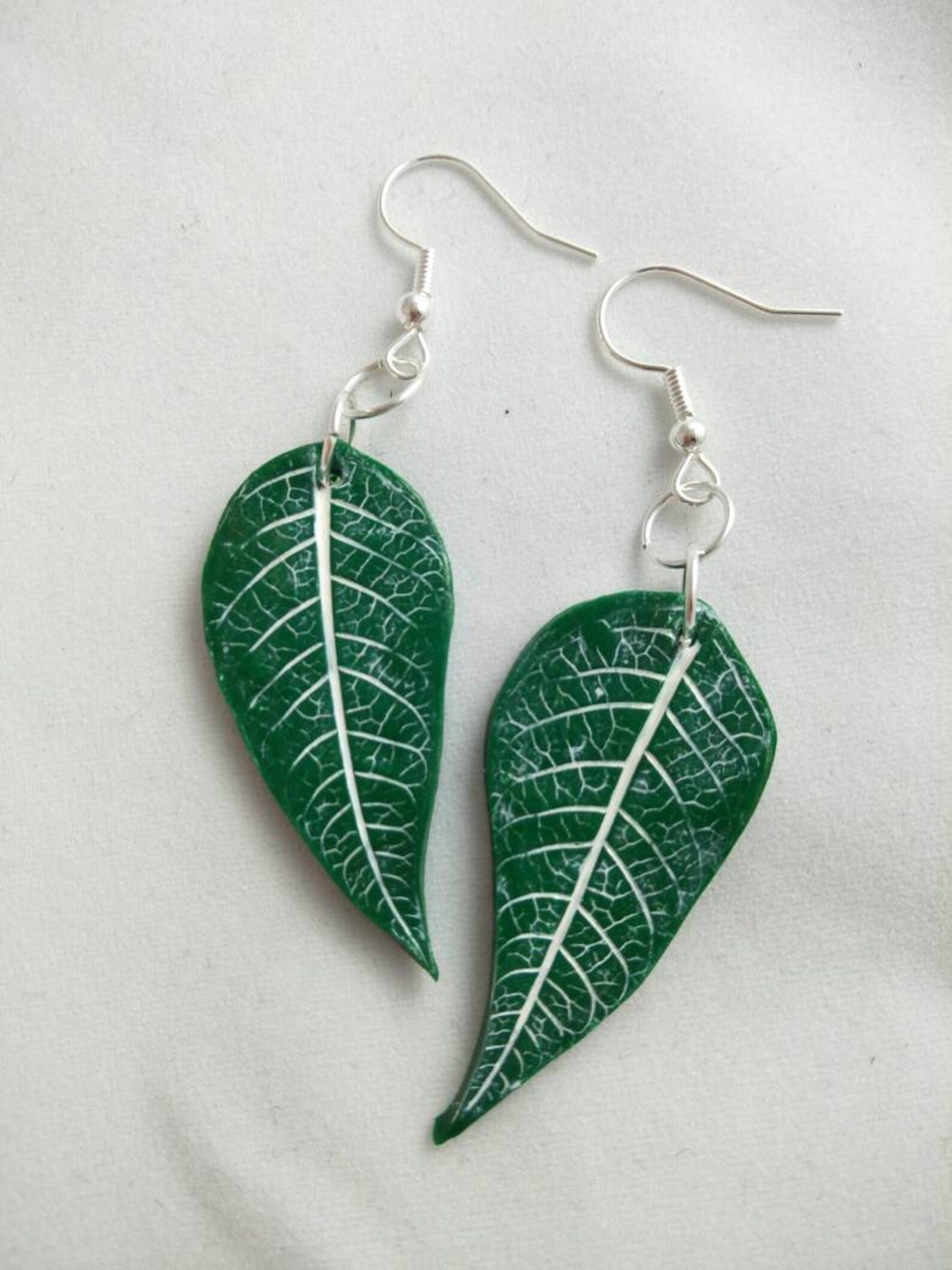 Polymer Clay Earrings Green Leaf Earrings Green Leaves Leaf Etsy