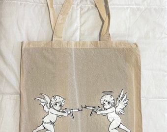 angel devil tote bag cute hand made