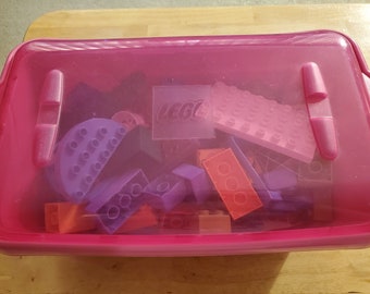 LEGO DUPLO Box of Fun (total of 111 pieces) w/ Pink Storage Box **USED**