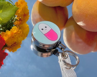 Pharmacy Happy Pill Capsule Metal Badge Reel, Pharmacist, Pharmacy Tech, Doctor, Nurse, Graduation Gift, Healthcare Worker, Grad School