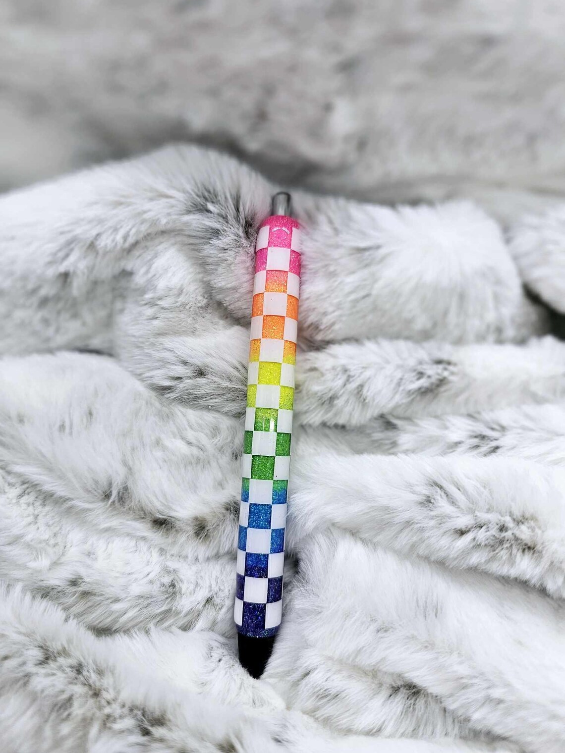 Rainbow Glitter Checkerboard Pen - Etsy