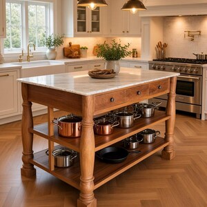 Farmhouse Kitchen table Real Marble top, 3 drawers.