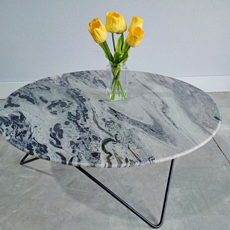 Grey white Pure Marble large round table stands out with a Etsy