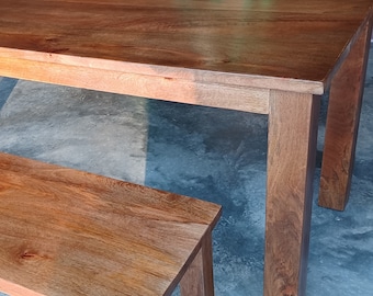 Hardwood Dining Table and Bench Set, Farmhouse Style, 72"x30"