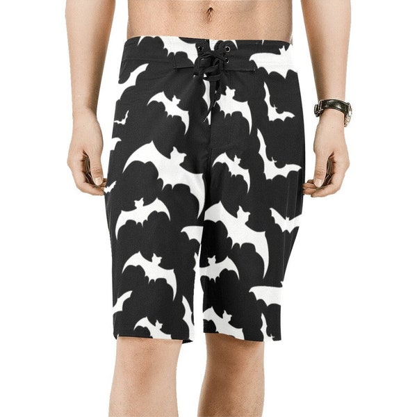 Mens Gothic Vampire Bat Beach Shorts | Board Shorts | Bathing Suit | Surfer Swim Trunks | Dark Swimwear | Goth Beachwear | Swimsuit