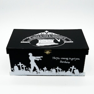 Zombie Cemetery Storage Box, Spooky Wooden Keepsake, Gothic Halloween Decor, Horror Fan Gift, Undead Organizer, Upcycled Haunted Trinket Box