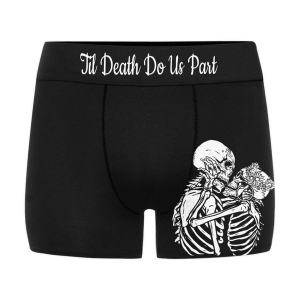 Gothic Lovers Boxer Briefs, Til Death Do Us Part Skeleton Underwear, Custom Womens Mens Boxers, Eternal Love, Goth Wedding Anniversary Gift