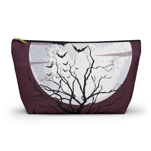 Full Moon Bats Gothic Makeup Accessory Pouch avec | à fond en T Goth Girl | Sac de voyage Witchy | | de sorcellerie Sac à crayons d’école