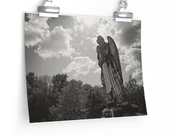 Cemetery Statue Angel Carrying Anchor Black and White Wall Art Print | Gothic Home Decor | Cemetery Angels | Witchcraft | Graveyard Photo