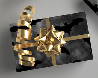 Gothic Bats Gift Wrap, Dark  Academia Pagan Wrapping Paper, Dark Aesthetic, Spooky Halloween, Goth Birthday, Black Christmas, Vampire Bats