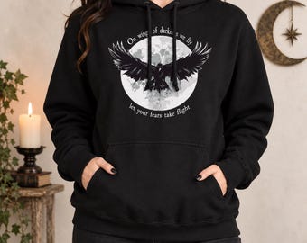 Gothic Hoodie | Full Moon With Raven Pullover Hooded Sweatshirt | Womens Hoodie | Witchy Clothing | Mens Sweatshirt | Goth Aesthetic Clothes