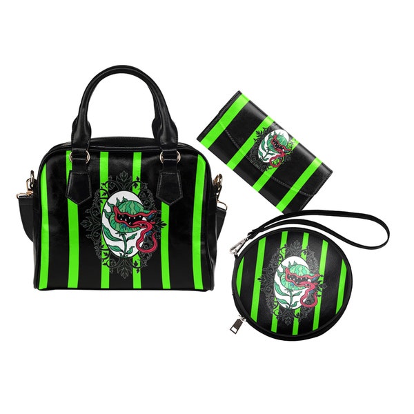 Fun Carnivorous Plant Pocketbook | Witchy Purse Wallet | Creepy Venus Flytrap Goth Girl Handbag | Spooky Witch Shoulder Bag | Halloween Bag
