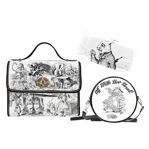 Juego de regalo de bolso de mano de Alicia en el país de las maravillas, bolso de mano con asa superior con ilustración de libro, bolso de lona tipo cartera, cartera y billetera de piel sintética a juego