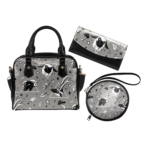 Full Moon Wolf Matching Pocketbook and Wallet Gothic Purse Wallet Set Vegan  Black Leather Satchel Witch Handbag Shoulder Bag - Etsy