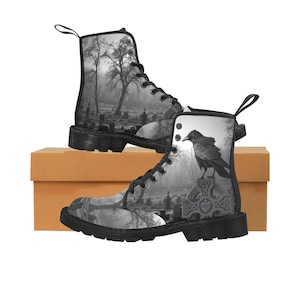 Womens Gothic Lace Up Boots | Raven Crow | Cemetery Graveyard | Mens Witchy Fashion | Goth Girl Shoes