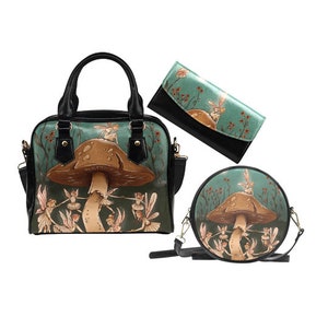Dancing Fairy Purse and Wallet | Round Pocketbook | Fantasy Handbag | Faux Leather Zipper Pouch | Shoulder Bag | Cottagecore Mushroom Gift