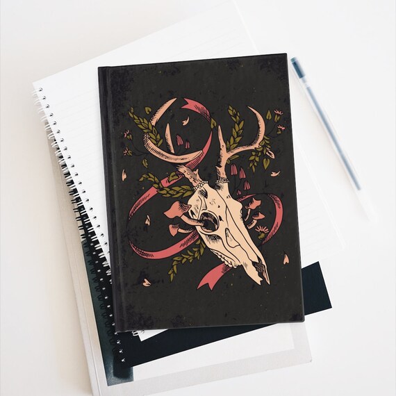 Deer Skull Journal With Your Choice of Paper | Gothic Notebook | Book Of Shadows | Shadow Work | Manifestation | Witchy Journal | Grimoire