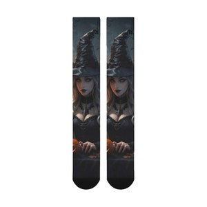 Gothic Witch Adult Socks | Fun Crew Sock | Halloween Lover Gift | Spooky Season | Haunted Clothing | Goth Gothic Accessories | Knee High