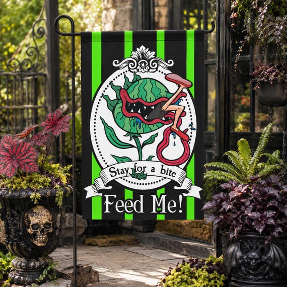 Personalized Funny Spooky Garden Flag, Custom Carnivorous Plant Outdoor Horror Decor, Unique Gift for Horror Fans, Campy Humorous Yard Art