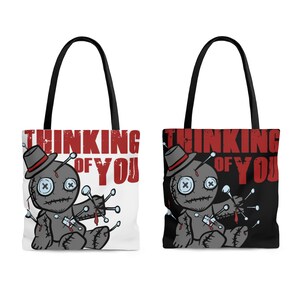 Thinking Of You Voodoo Doll Tote Bag | Available in Black or White | Halloween | Witch Accessories | Gothic | Reusable Shopping Bag | School