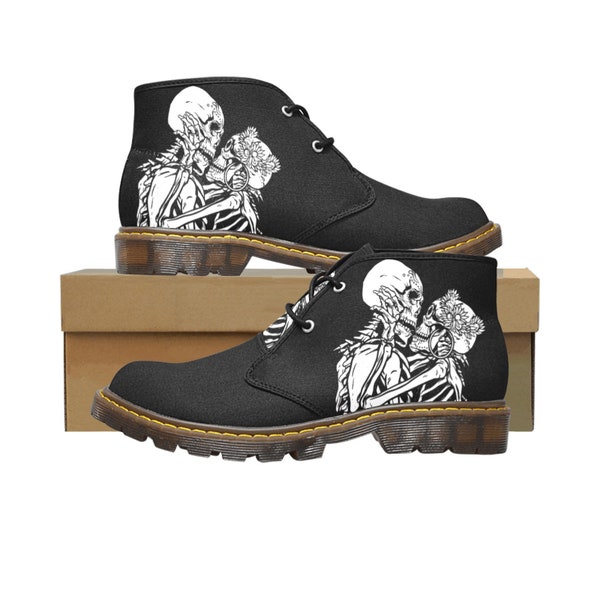 Women's Eternal lovers Black Boots | Gothic Witchy Fashion | Til Death | Goth Girl Shoes | Mens Low Rise Boot | Skeleton Ankle Boots