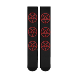 Red Pentagram Adult Socks | Fun Crew Sock | Halloween Lover Gift | Spooky Season | Haunted Clothing | Gothic Acessories | Knee High