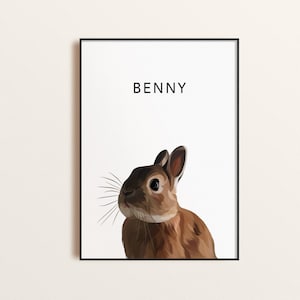 Op de afbeelding: Een printbare kunstprint met een bruin konijn met de naam "Benny" gedrukt in zwarte tekst.