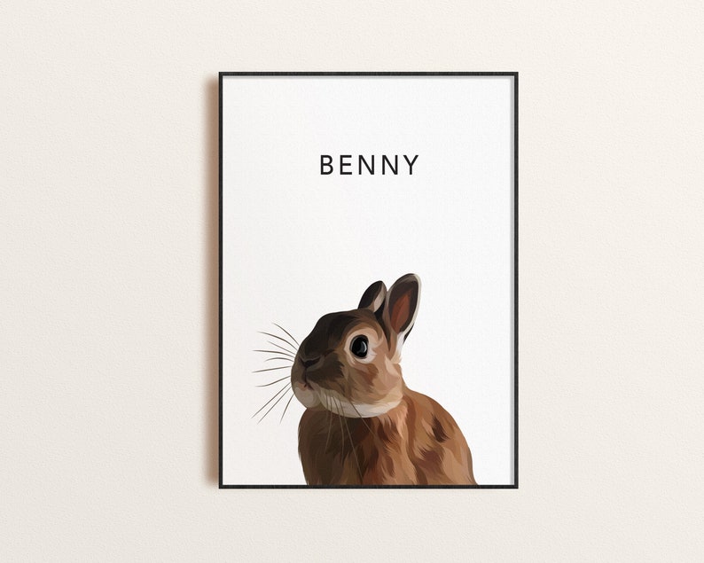 Op de afbeelding: Een printbare kunstprint met een bruin konijn met de naam "Benny" gedrukt in zwarte tekst.