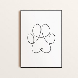 Minimalist Dog Paw Illustration, Dog Print, Line Art, Modern Paw Illustration, Dog Sign, Home Decor, Gift Prints, Dog Mom, Dog Lover