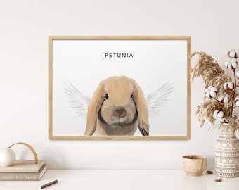 Personalisierter Haustier Engel Portrait-Poster, Kaninchen-Kunst (Digitale Datei)