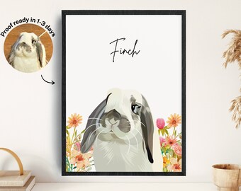 Custom Pet Bunny Portrait, Rabbit Loss Memorial, Framed Art
