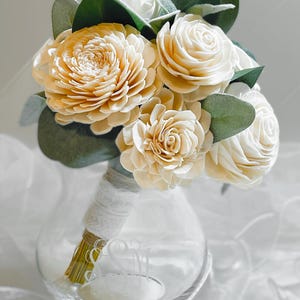 Wedding Bouquet, Bridal Bouquet, Wood Flower Bouquet, Wooden Flower, Sola Wood Flower, Wedding Flowers, Ivory, Green, Eucalyptus, Bridesmaid