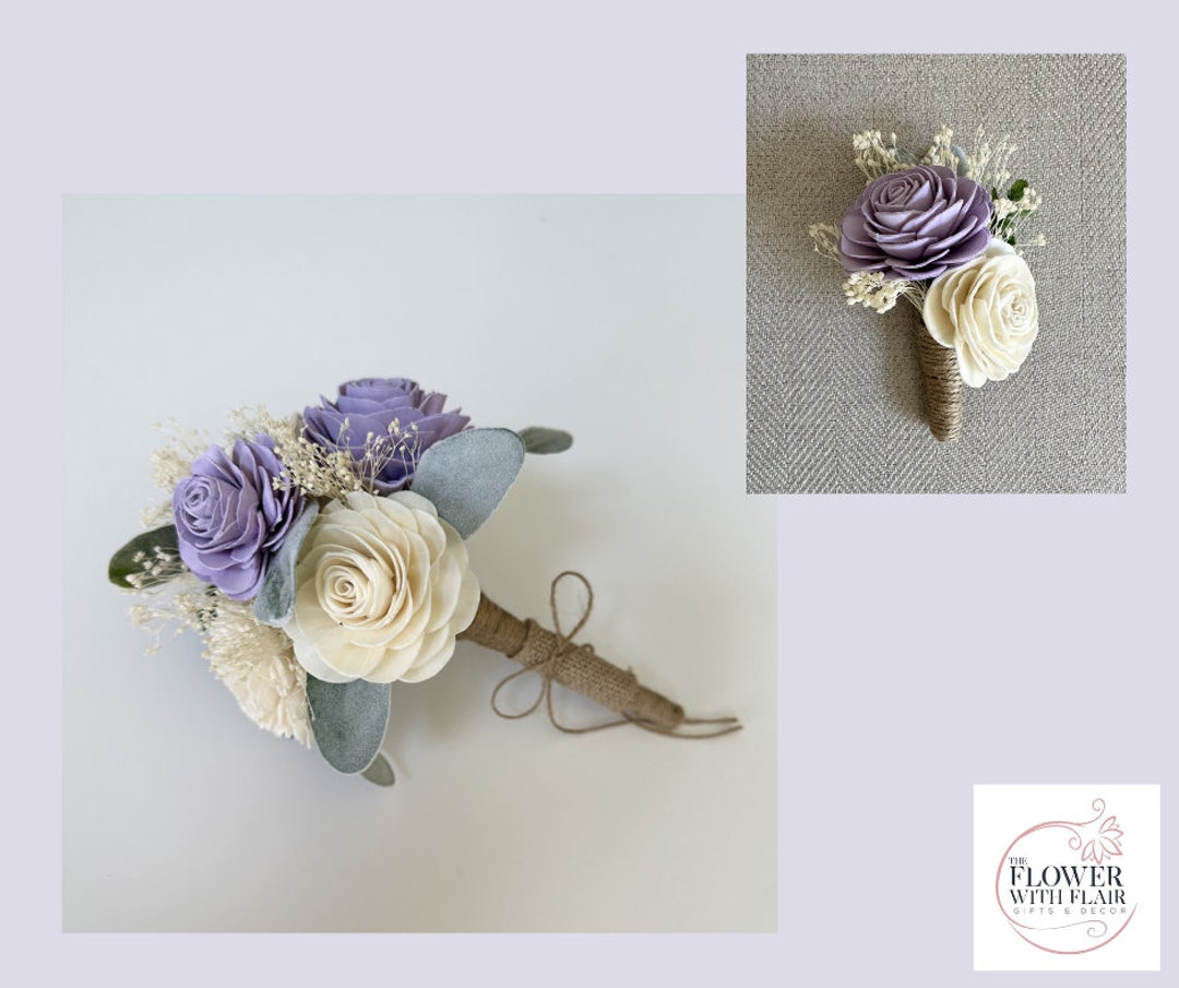 SOLA Wood Bouquet, Groom BOUTONNIERE, Wood FLOWER Bouquet, Handmade Pin