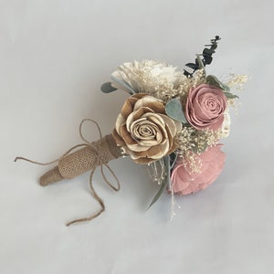 Wood Flower Mini Bouquet, Sola wood flowers, Wooden Flower Bouquet, Ivory and Pink, Keepsake bouquet