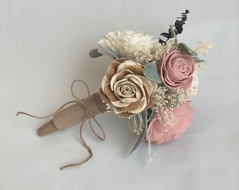 Wood Flower Mini Bouquet, Sola wood flowers, Wooden Flower Bouquet, Ivory and Pink, Keepsake bouquet