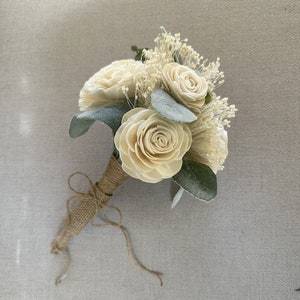 Wood Flower Mini Bouquet, Sola Wood Flowers, Wooden Flower Bouquet, Ivory, Keepsake Bouquet, Boutonniere, Sola Wood Groom Boutonniere