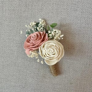 Wood Flower Boutonniere, Wood Sola Flower, Grooms Flower, Wedding flowers, Grooms boutonniere, Ivory and Pink, boutonniere