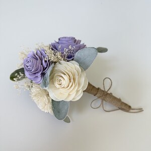 Wood Flower Mini Bouquet, Sola wood flowers, Wooden Flower Bouquet, Ivory and Lilac, Keepsake bouquet